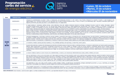 Este es el horario de la segunda jornada de cortes de energía en Quito