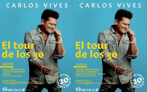 Anuncio de Conciertos de Carlos Vives en Quito y Cuenca