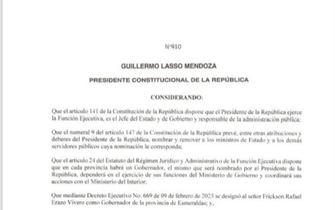 El presidente Guillermo Lasso designó a Tania Obando Bone para reemplazar a Erazo en el cargo