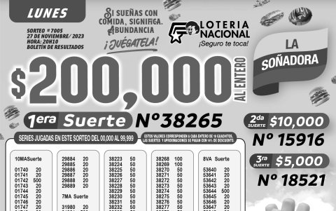 BOLETIN LOTERÍA 7005. LUNES 27 DE NOVIEMBRE 2023