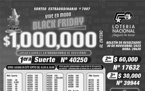 BOLETIN LOTERÍA 7007- JUEVES 30 DE NOVIEMBRE 2023