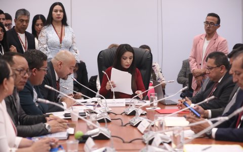 La asambleísta del correísmo, Pamela Aguirre, presidenta la mesa de Fiscalización.