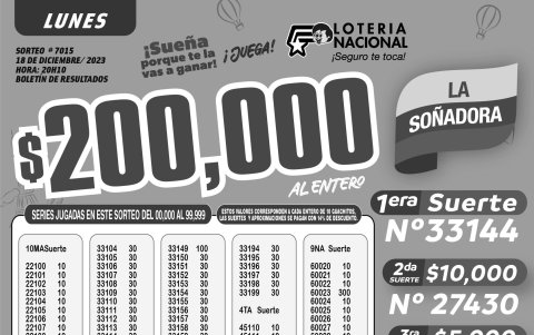 BOLETIN LOTERIA 7015 - LUNES 18 DE DICIEMBRE 2023