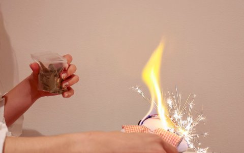 Fuego. A la hora de quemar el muñeco es amigable con el medio ambiente, no contiene elementos tóxicos y la quema es rápida. Adentro viene una semilla de girasol.