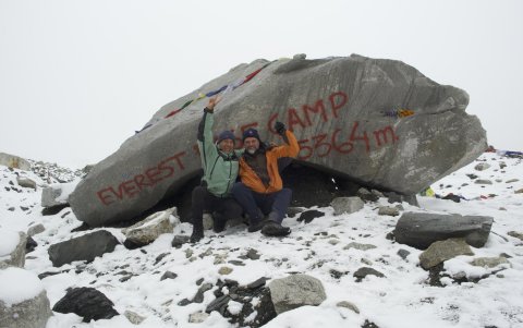En el campamento base del Everest.