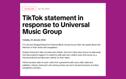 Respuesta de TikTok a Universal Music