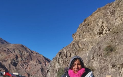 Una mujer indígena protesta sobre la extracción de litio