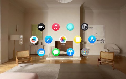Fotografía cedida por Apple donde se muestra una pantalla con varias aplicaciones vista con unos Apple Vision Pro, las nuevas gafas de realidad virtual (VR) de la empresa.