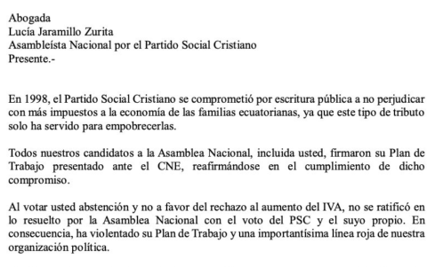 Comunicado emitido por el PSC.