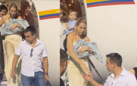 La familia presidencial a su llegada al país.