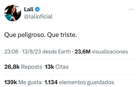 Tuit de Lali en 2023.
