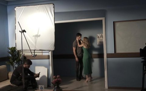 En las grabaciones del filme.