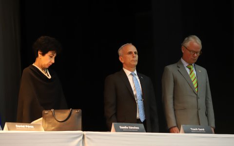 Saadia Sánchez, directora de la Oficina de la Unesco; Tzach Sarid, embajador de Israel en Ecuador; y Philipp Schauer, embajada de la República Alemana en Ecuador.