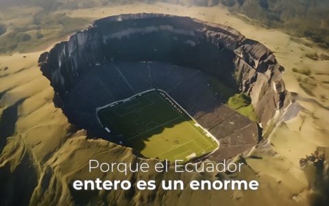 Una de las imágenes que aparecen en el audiovisual del Ministerio del Deporte, muestra un estadio de fútbol instalado en el cráter de un volcán