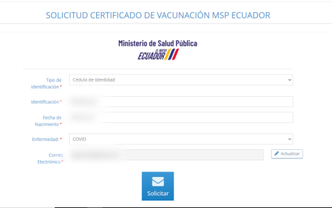 En la página del MSP se deben completar datos para obtener el certificado digital.