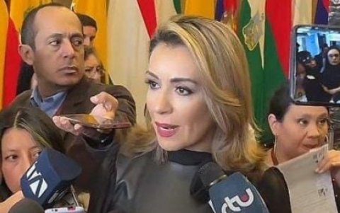 La asambleísta por Imbabura, Lucía Posso, durante la presentación de un proyecto de reforma legal para suprimir la Senescyt, el 30 de enero de 2024.