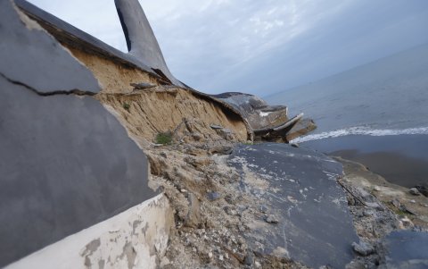 La escultura del delfín también se ha visto afectada por el golpe del las olas en repetidas ocasiones.