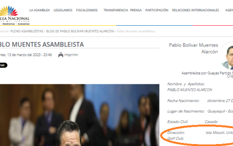 En los registros públicos de la Asamblea Nacional sobre Pablo Muentes consta su dirección domiciliaria.