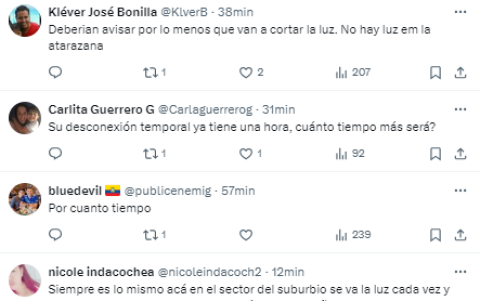 Captura de pantalla de reclamos en redes sociales