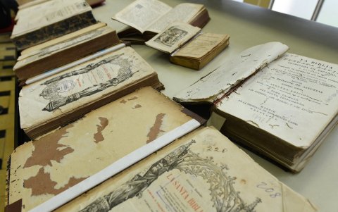 Estas son algunas de las biblias que se exhiben el el espacio cultural.