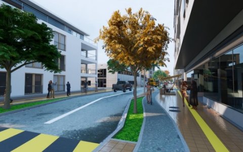 Bosquejo del proyecto sobre la avenida José María Egas, en la que se prioriza el paso de peatones.