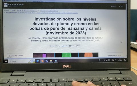 FDA.- La página de la Web, de la FDA, que muestra el caso del alimento con plomo.
