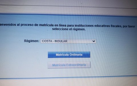 Esta es la imagen que le aparecerá apenas de clic sobre la pestaña matrículas ordinarias.