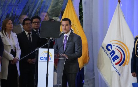 El presidente Daniel Noboa durante la ceremonia de inauguración de la consulta popular
