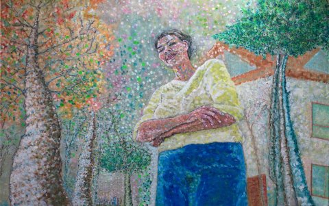 Una pintura denominada ‘Muy bien’. Es una propuesta llamativa elaborada al óleo que  llama la atención de los visitantes.