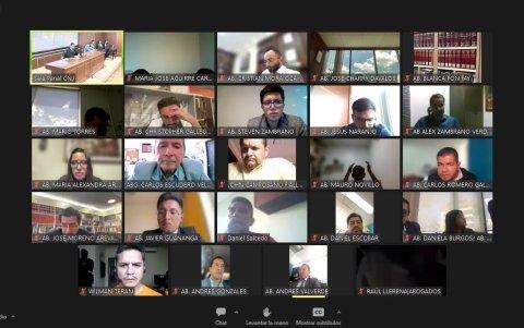 Abogados y procesados del caso Metástasis, en una transmisión de Zoom.