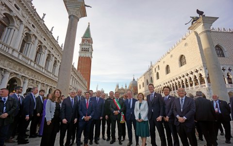 Los participantes en la reunión ministerial del G7 de Justicia, este viernes en Venecia.