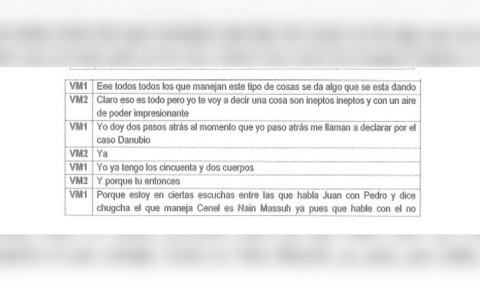 Chat relacionado con Danubio, el primer caso de presunta corrupción que se investigó en el gobierno de Guillermo Lasso.