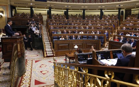 El presidente del Gobierno, Pedro Sánchez durante su intervención en el pleno del Congreso este miércoles.