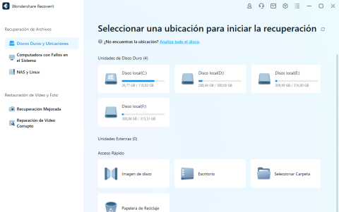Introduce tu dispositivo y selecciona la ubicación de pérdida de datos