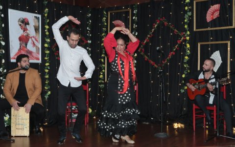 La presentación contó con la voz y el baile de Elena Andújar, el cajón de Antonio Andújar, la guitarra y canto de Carlos Falconí y el talento del bailaor Armando Tovar.