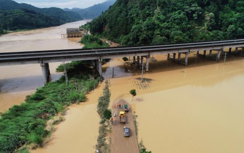 Una zona inundada en el municipio de Dongping del condado de Zhenghe, ciudad de Nanping, provincia china de Fujian.