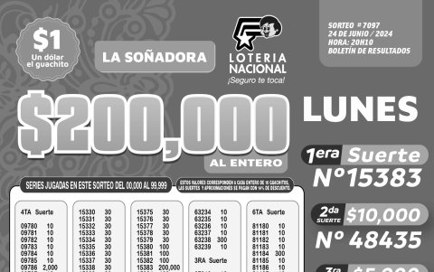 BOLETIN LOTERIA 7097 + SUPER TOMBOLA LUNES 24 DE JUNIO 2024