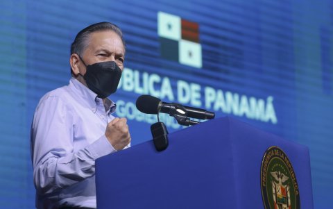 El presidente de Panamá Laurentino Cortizo habla en la inauguración del Centro de Arte y Cultura de Colon, en la ciudad de Colon.