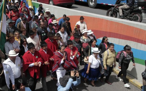 Leonidas Iza, presidente de la Conaie, fue uno de los dirigentes que encabezó la movilización en Quito.