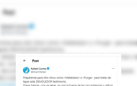 Captura de mensaje colagado en la cuenta X de Rafael Correa.