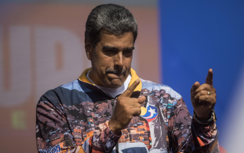 El presidente de Venezuela y candidato a la reelección, Nicolás Maduro, durante un acto de campaña en Caracas.