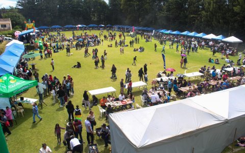 En la cancha del estadio de fútbol de Urbina se congregaron los cuidadores de cuy. Estos llegaron acicalados y ornamentados con diminutas vestimentas.