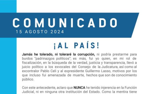 Comunicado de la asambleísta Viviana Veloz en su cuenta de X