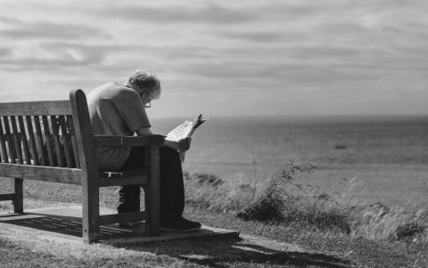 Una persona adulta lee al pie del mar. Los científicos utilizaron datos de 108 personas a las que siguieron para comprender mejor la biología del envejecimiento.