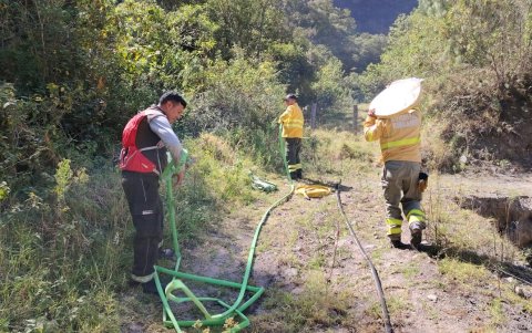 Bomberos de la zona centro del país trabajan en combatir el incendio forestal.