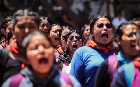 Familiares y amigos de los 43 estudiantes de Ayotzinapa participaron de una manifestación este sábado 21 de septiembre en la ciudad de Chilpancingo en el estado de Guerrero (México).