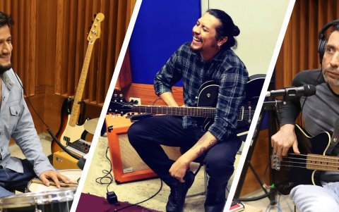 El guitarrista Nico Chang (c) está trabajando su primer EP en solitario junto al batero Profemanco (i) y el bajista Raúl Rueda (d).