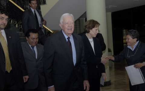 El expresidente Carter durante una visita a Ecuador. Estuvo en el palacio de Najas de la Cancillería.