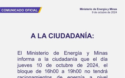 El comunicado fue publicado en la cuenta oficial de X del Ministerio de Energía.