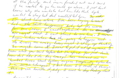 Fragmento de la nueva prueba del caso, la carta escrita por Erik Menéndez a su primo Andy Cano en diciembre de 1988.